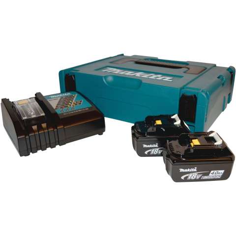 Se Makita batterier, 2 x 18 Volt/4,0 Ah, inkl. lader hos Bolig Produkter