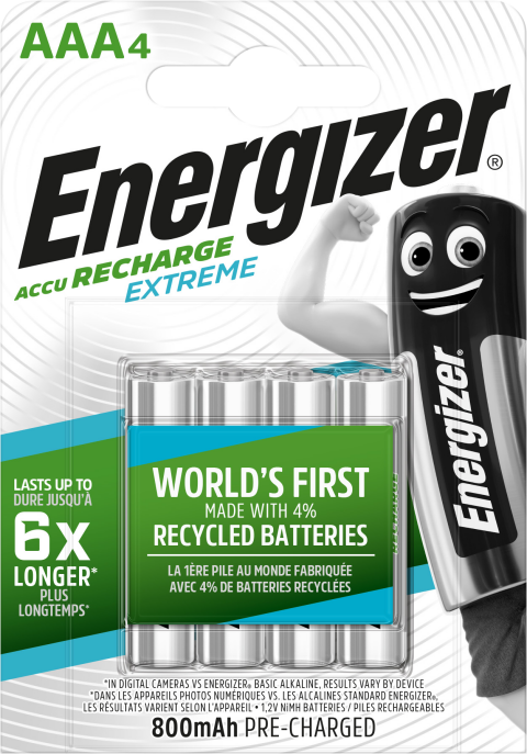 ENERGIZER RECHARGE EXTREME AAA / NH12 800MAH BATTERIER (4 STK. PAKNING)